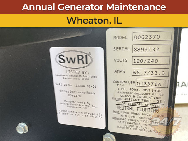 Annual Generator Maintenance in Wheaton, IL